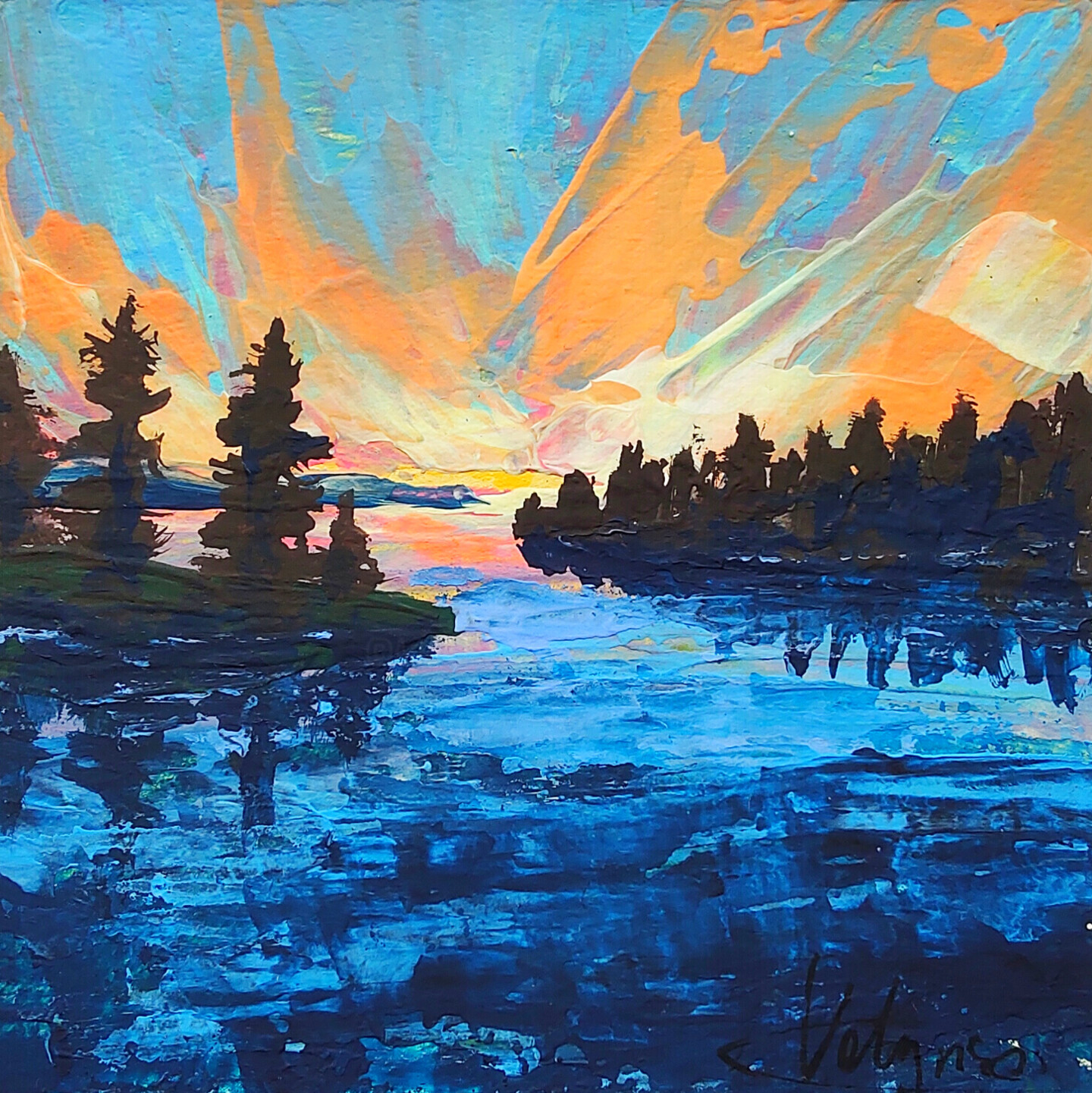 Natalya Volynska - Sunset Seascape Painting Acrylic Original Artwork Tree