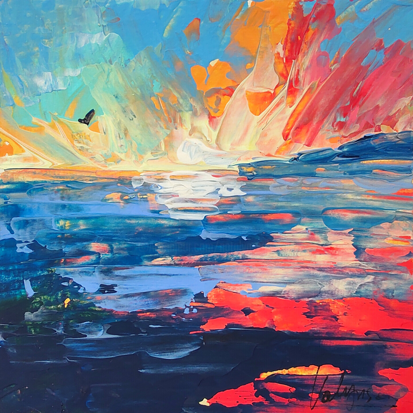 Natalya Volynska - Sunset Seascape Painting Acrylic Original Artwork Landscape