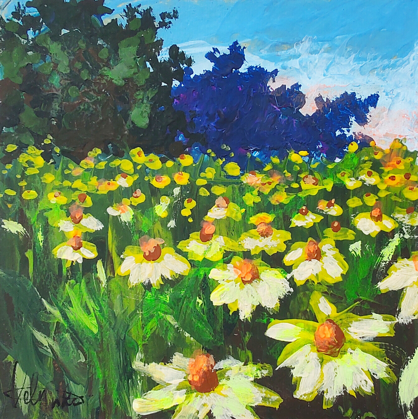 Natalya Volynska - Flower Meadows Landscape Painting Acrylic Original Artwork