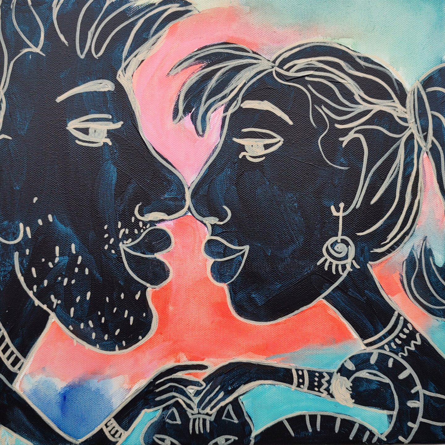 Natalya Volynska - Eskimo Kiss Love Couple Original Painting