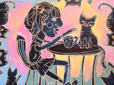 Girl Cat love original painting