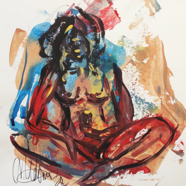 Meditating Girl Original Painting Woman Act Abstract 30x30cm