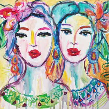 Sisters Original Painting 40x40cm Woman Face Big Abstract