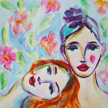 Sisters Original Painting 30x30cm Canvas Wall Art Woman Face
