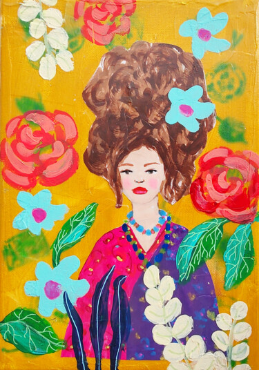 Girl Flowers Vintage Original Canva Collage Painting