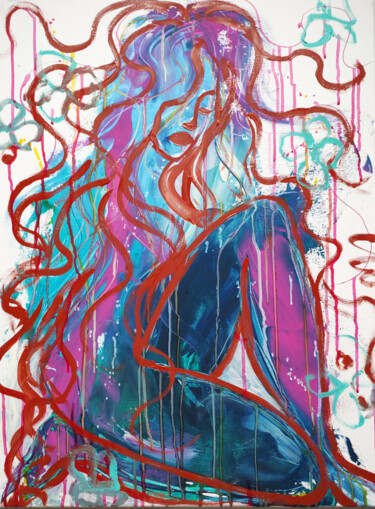 Woman Blue Act Abstract Artwork Modern Original