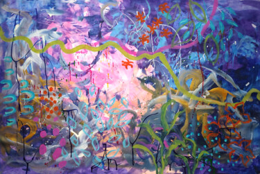 Night tropical garden original painting big abstract