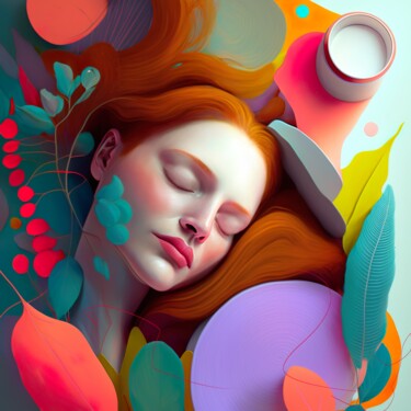 Sleeping Woman Flowers Abstract Tropic Art