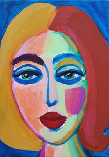 Moon Face Woman Portrait Original Acrylic ArtworkCanvas
