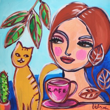 Cat Love Woman Portrait Original Painting