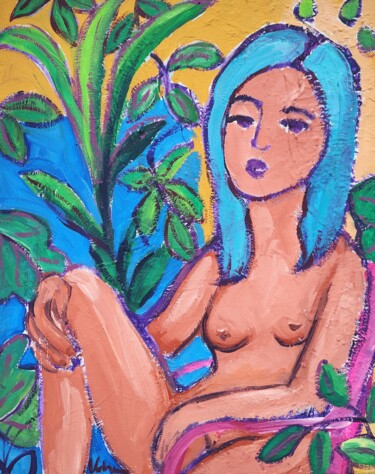 Hot summer woman blue hair painting