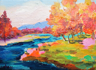 Tree Autumn Landscape Original Canvas Colorful Painting