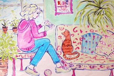 Girl with Cat Original Acrylic Painting